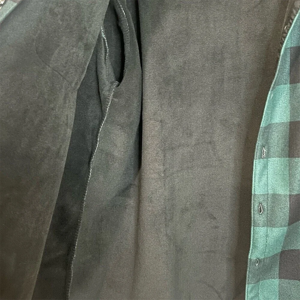 Men’s Shirt Jacket XL Green & Black Buffalo Plaid Fleece Lined Winter Fall Cozy